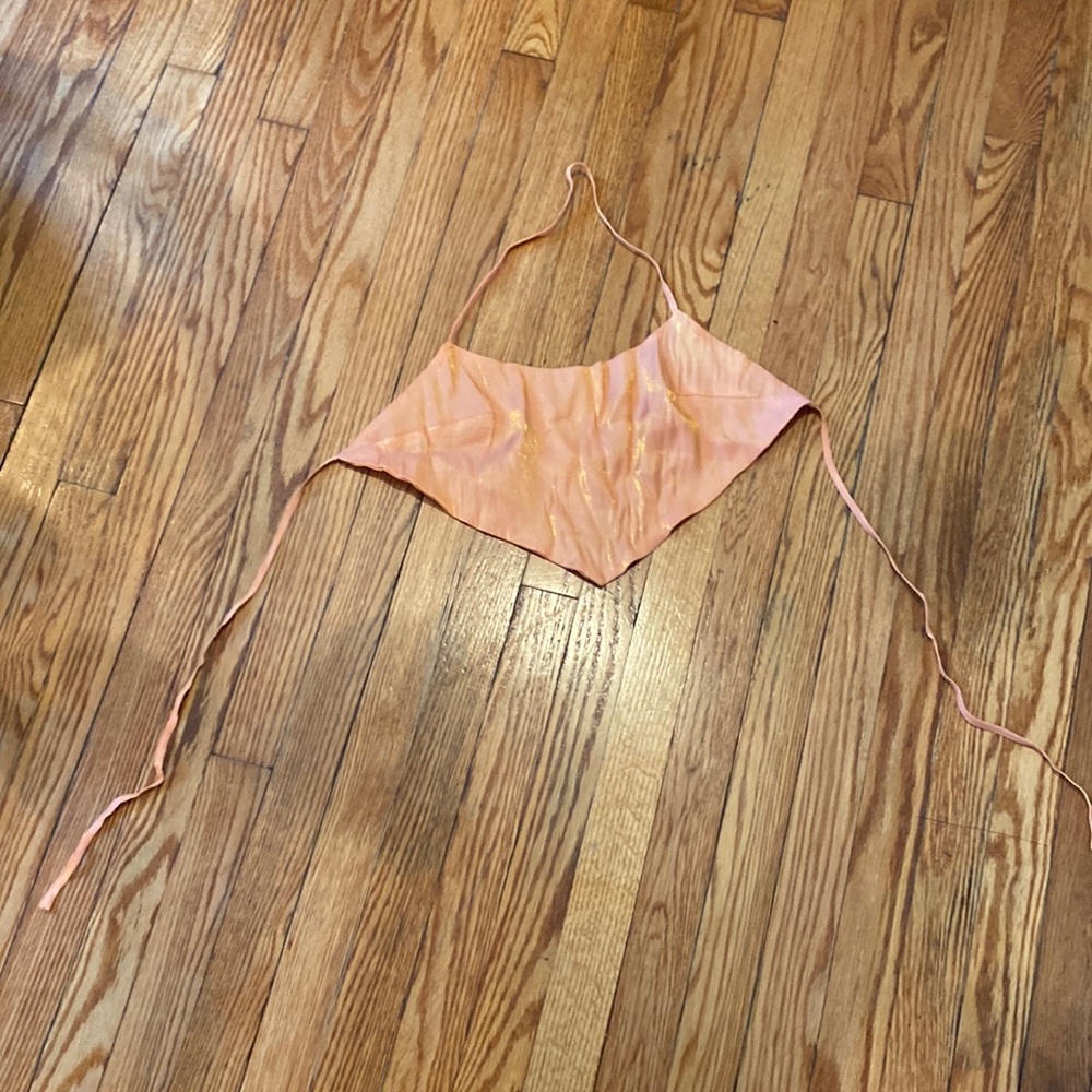 Shimmery coral triangular top; cropped